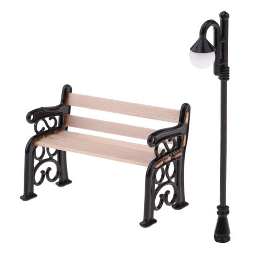 Bänk och lampa för en docka