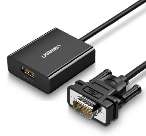 VGA till HDMI-adapter för att ansluta dator till TV eller monitor Upplösning upp till 1080p Ljudingång 3,5 mm jack Ljud- och USB-kabel ingår