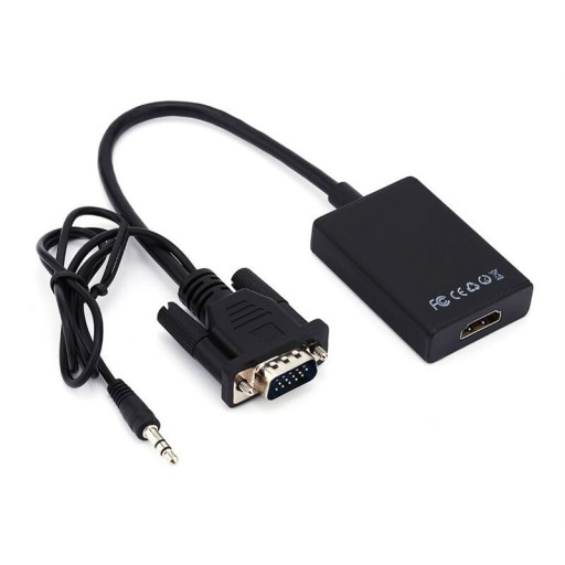 VGA till HDMI-adapter med ljudkabel 3,5 mm jack För att ansluta datorn till TV eller monitor Upplösning upp till 1080p Ljudkabel cirka 84 cm