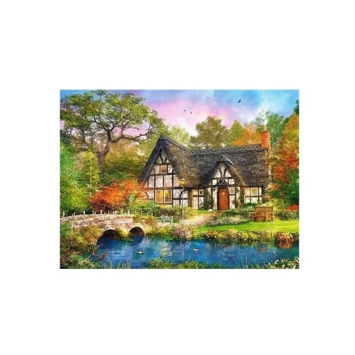 5D-Diamantgemälde zum Selbermachen, 30 x 40 cm, englisches Landhaus am See, Landschaftsbrücke, runde Strasssteine, Kreuzstich, Stickerei, Dekoration