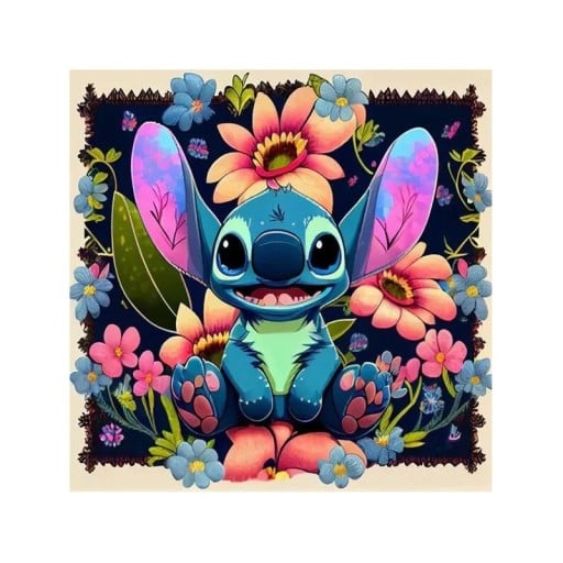 5D pintura diamantada 30x30 cm Motivo Stitch Flores DIY decoração manual Disney imagem Pedras redondas Cobertura total Presente para crianças