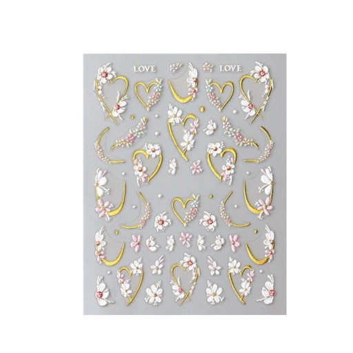 5D Reliëf Kawaii Bloem Sliders voor Nagels Gouden Lijnen Witte Lente Bloemen Huwelijksstickers DIY Decoraties Nail Art Stickers