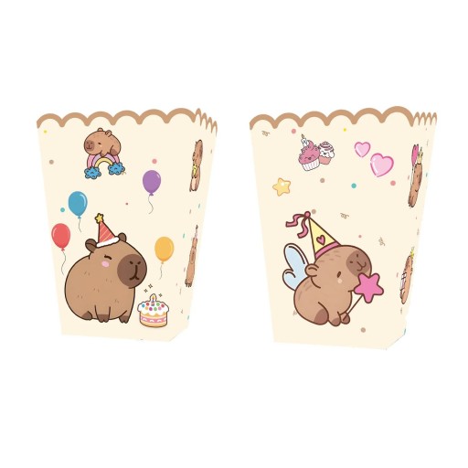 6 bucăți Cutii din hârtie pentru popcorn Kapybara cu pălărie de ziua de naștere Cutii de petrecere pentru popcorn și dulciuri Decorațiuni pentru petrecerea copiilor