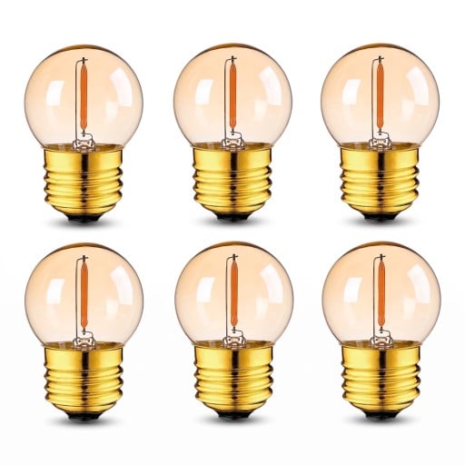 6 db E27 foglalatú kerek LED izzó szett Dimmelhető LED szál 1 W 220 V Borostyán üveg és arany foglalat Meleg fehér 2200 K Lámpákhoz