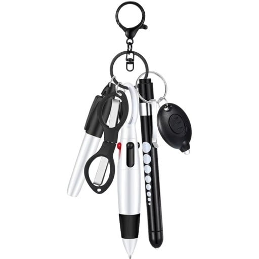 6-in-1 Multifunktions-Druckkugelschreiber für Krankenschwestern mit LED-Taschenlampe, Klappschere, Schlüsselanhänger, Marker