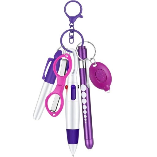 6-in-1 Multifunktions-Druckkugelschreiber für Krankenschwestern mit LED-Taschenlampe, Klappschere, Schlüsselanhänger, Marker und Kugelschreiber, 0,5 mm