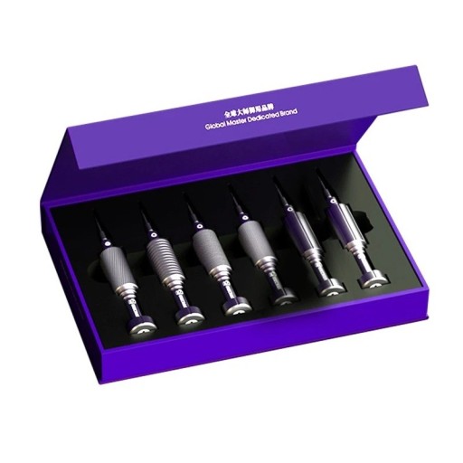 6-in-1-Präzisionsschraubendreher-Set in einer Geschenkbox mit Aluminiumgriffen für feine Elektronikreparaturen