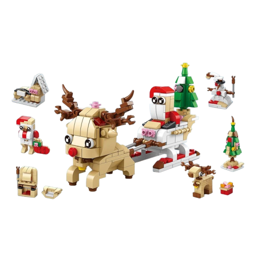 6-in-1-Weihnachtsbausteine mit buntem Licht, Weihnachtsmann mit Rentier, 296 Stück, 18,8 x 10,3 x 9,3 cm