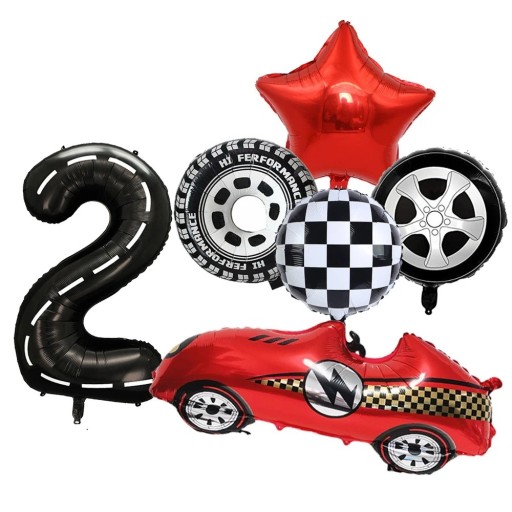 6 pcs Ballons en Mylar Thème de Course Numéro 2 101,6 cm Voiture 100 x 45 x 20 cm Pneus 68 x 75 cm Étoile 46 cm Décoration pour Anniversaire d'Enfant