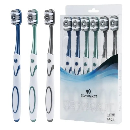 6 pcs Cepillos de dientes para hombres con cerdas de dureza media limpieza 360° cerdas de nylon cepillos para adultos blanqueamiento dental higiene diaria