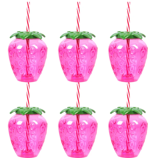 6 pcs Copos de Verão Havai de Morango Copos de Plástico em Forma de Morango para Sumo Casamento Aniversários Festa na Praia Decoração de Piscina