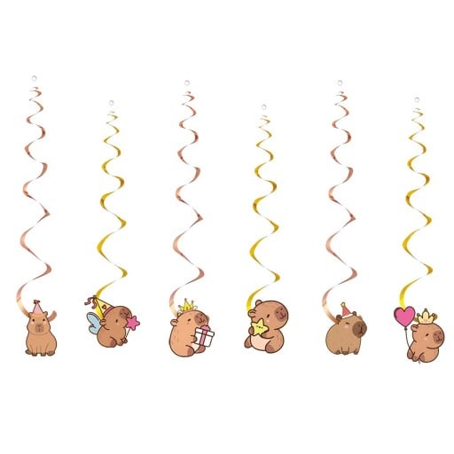 6 pcs Décorations suspendues en spirale Capybara 15 cm Spirales de fête avec des capybaras dessinés Décorations d'anniversaire suspendues