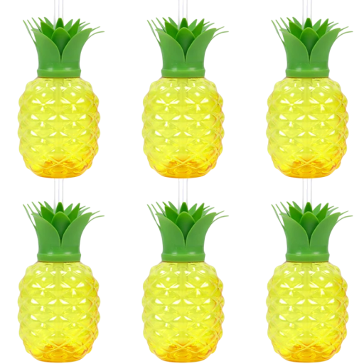 6 pcs Hawaiian Summer Pineapple Drinking Cups Plastic Cups in the Shape of Pineapples for Juice Wedding Birthday Beach Party Pool Decoration