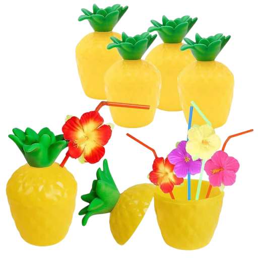 6 pcs Hawaiian Summer Pineapple Drinking Cups Plastic Cups in the Shape of Pineapples for Juice Weddings Birthdays Beach Parties Pool Celebrations