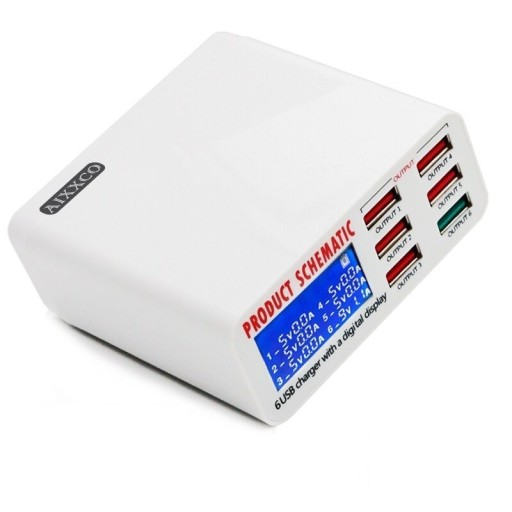 6-ports ladestation med LCD-display