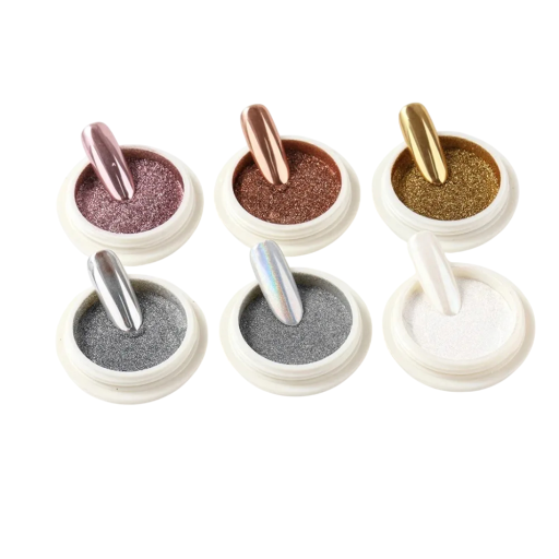 6 st kromade kromatisk spegelpigment för naglar Metallisk effekt, Guld, Silver, Rosa, Pink För Nail Art UV Top Coat Fixering