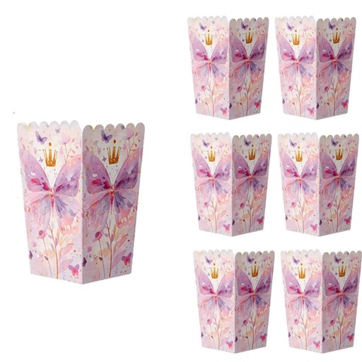 6 st Papperlådor för popcorn 11,5 × 7 × 5 cm Fjärilsdesign Partylådor för popcorn, godis och snacks barnkalas