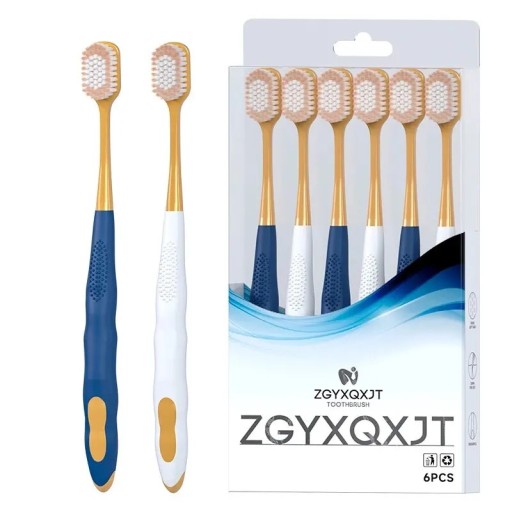 6 unidades Cepillos de dientes para adultos Cerdas suaves Limpieza delicada de dientes Cepillos azul-dorado y dorado-blanco Cerdas de nylon juego