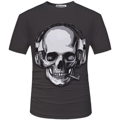 Herr 3D t-shirt med tryck - Skalle med cigarett