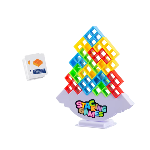 64 blokken balansspel met basis Tetra Tower Bouwblokken Gezinsgame voor kinderen volwassenen Team plezier Feestspel