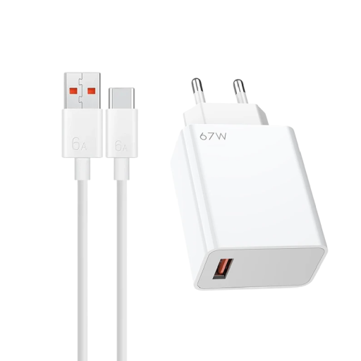 67W Fast Charging Adapter with USB C and USB A Cable EU Charger with USB PD Fast Charging Mobile Accessories Phone Tablet