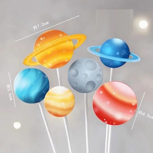 6er Set Tortenaufsätze aus Papier mit Planeten. Weltraum-Dekoration für eine Geburtstagstorte oder Mottoparty