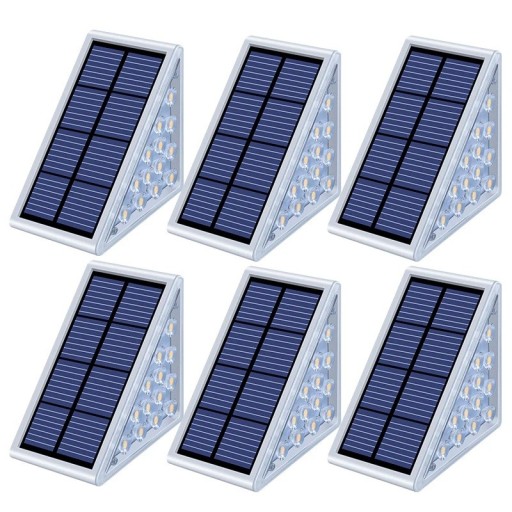 6ks solární LED světla na schody Teplá bílá Venkovní dekorativní svítidla Vodotěsná IP65 Designové osvětlení terasy plotu chodníku
