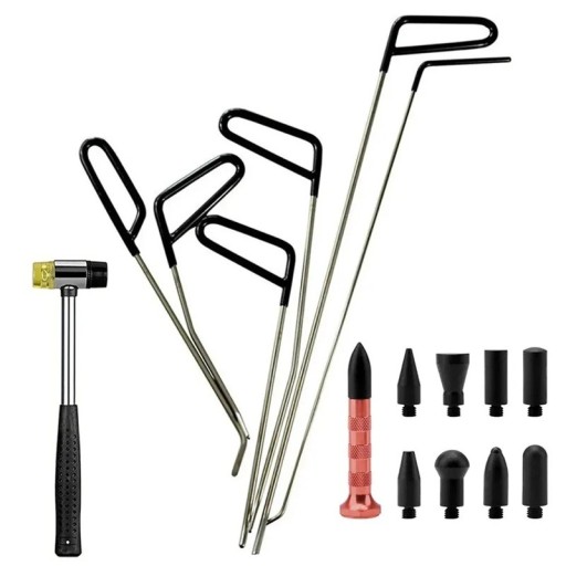 6x Dent Repair Rods PDR Set Hand Tools Stainless Steel Hammer and Pen with 9 Heads Without Painting