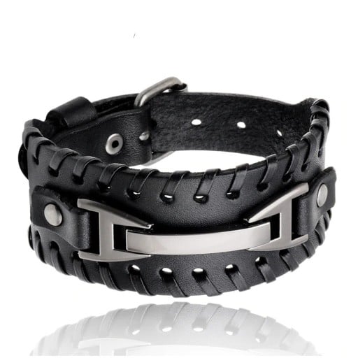 Bredt läderarmband för män H208