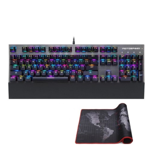 Bakgrundsbelyst gamingtangentbord med handledsstöd och matta