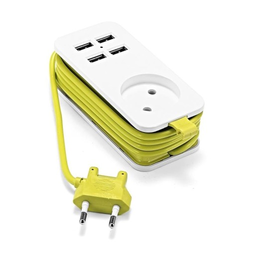 Förlängningssladd 1x uttag, 4x USB 1,5 m