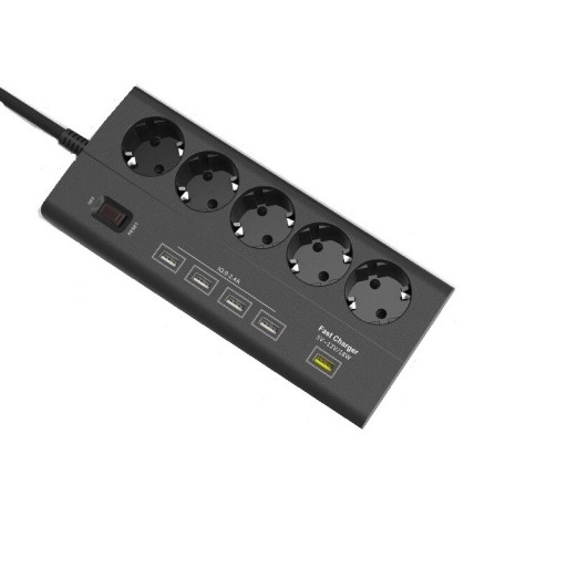 Förlängningssladd 5x uttag, 5x USB 1,8 m