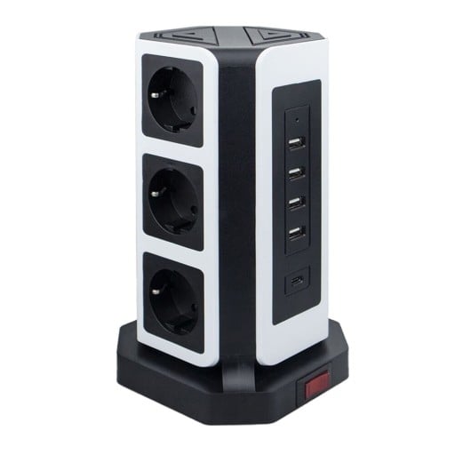 Förlängningssladd 9x uttag, 4x USB, 1x USB-C 2 m