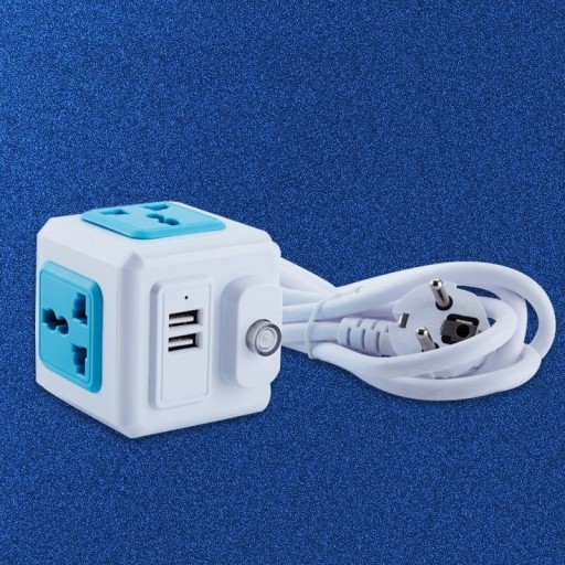 Förlängningssladd kub 4x uttag, 2x USB 1,8 m