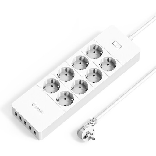 Förlängningssladd med strömbrytare 8x uttag, 5x USB 1,5 m