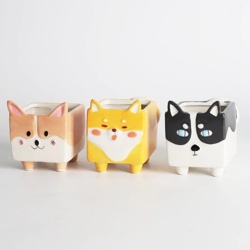 Set med 3 djurformade blomkrukor