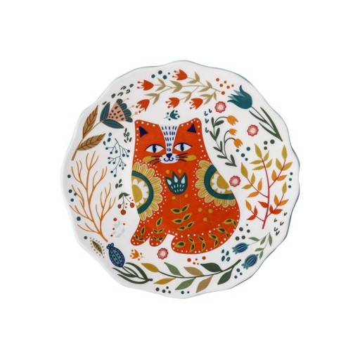 Tallrik med katt och ornament