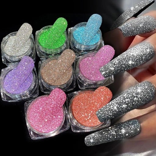 8 ks Krystalový diamantový prášok na nechty Trblietavý prášok vo výrazných farbách pre manikúru a nail art