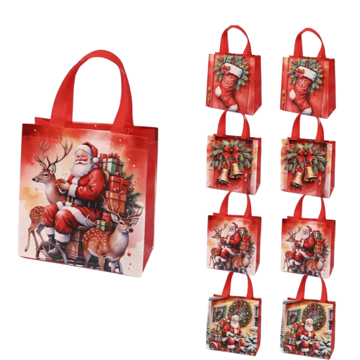 8 Pack Christmas Gift Bags 23 x 22 x 11 cm Non-Woven Fabric Santa Claus Christmas Designs Various Options Reusable Bags