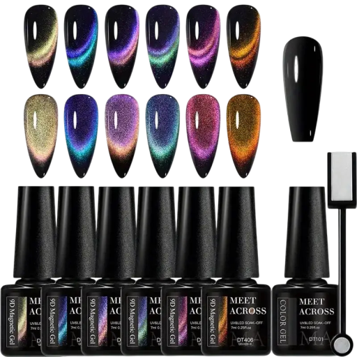 8 pcs set de lacuri gel magnetice 9D ochi de pisică 7 ml UV LED cu tijă magnetică colecție de lungă durată pentru designul unghiilor