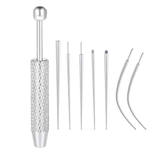 8 piezas de Clavo Curvado Conico de Titanio con Rosca Interna Juego Plateado para Piercing de Joyería en Labios, Nariz y Cartílago