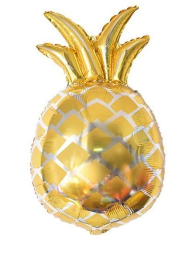 Ballong i form av en ananas med blad för fester och kalas Uttrycksfull dekoration med tropiskt motiv Aluminiumfolie Stor storlek 80 x 48 cm