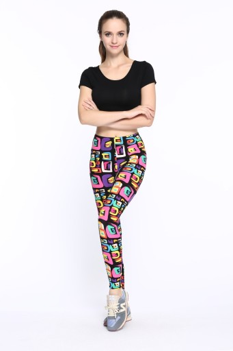 3D-leggings för kvinnor med färgglada rutor