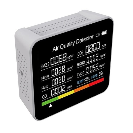 9-i-1 luftkvalitetsdetektor CO2-måler med display, der måler CO TVOC HCHO PM2.5 PM1.0 PM10 temperatur og fugtighed, præcis sensor, indbygget batteri