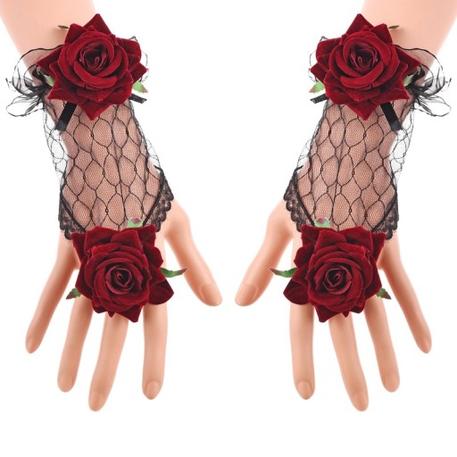 Kvinnors fingerlösa handskar med rosor
