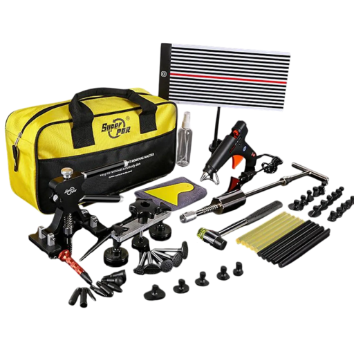 92-Piece PDR Car Body Dent Repair Kit with Hot Glue Gun, Pullers, Hammer, LED Spotlight and Panel Alignment Tips
