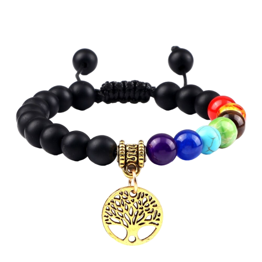 Justerbart sju chakra armband med onyx