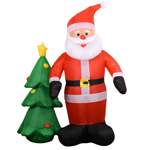 Uppblåsbar jultomte och julgran
