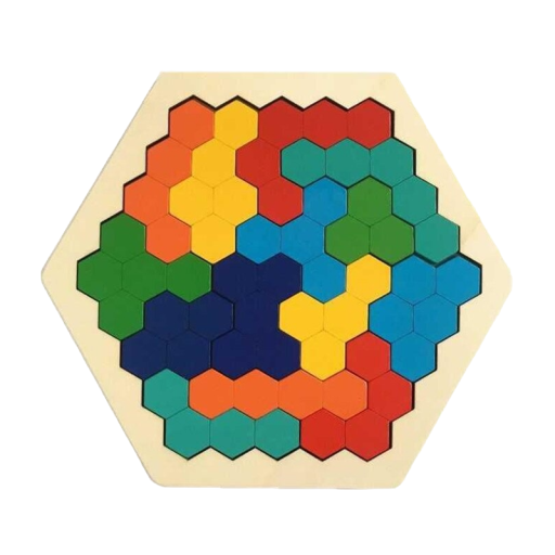 Hexagonpussel i trä 12,8 x 14,6 cm