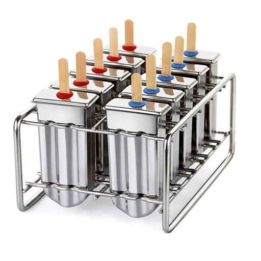 Rostfria formar för 10 popsicles med stativ